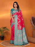 Joban Fashion Banarasi Red Woven Soft Silk Saree | Grocsy