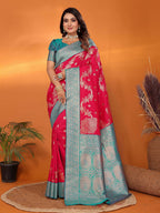 Joban Fashion Banarasi Red Woven Soft Silk Saree | Grocsy