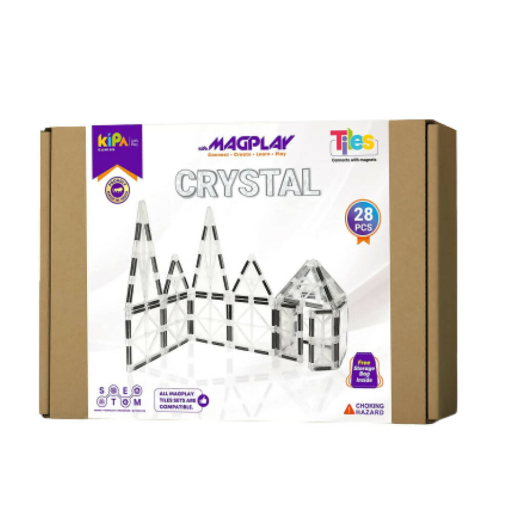 Kipa MagPlay Crystal 28 Pieces Magnetic Tiles, Set, Constructing and Creative Learning Educational Stem Toy with Smart Outdoor BagPack for Kids | Grocsy