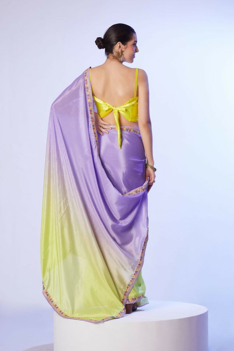 Lavender Chinon Solid Designer & Lace Work Saree - Samaa | Grocsy