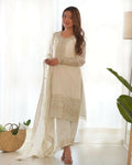Joban Fashion White Kurta Set Silk Sequence Embroidery Work | Grocsy