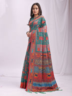 Shree Shyam Fashion Vastraloom Rama Green Linen Cotton Saree | Grocsy