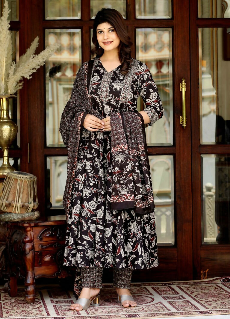 Miravan Women's Embroidered Multi Colour Anarkali Kurta With Palazzo And Dupatta | Grocsy