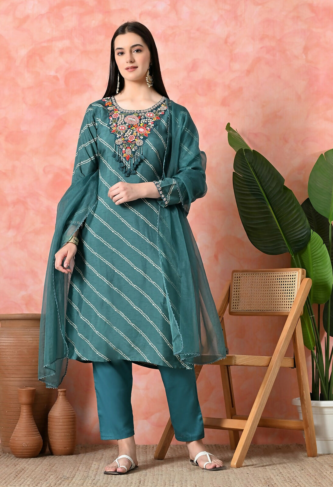 Joban Fashion Green Premium Pure Viscose Print Dola With Handwork Kurta Set | Grocsy