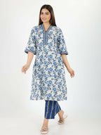 Aramya Off White Soft Cotton Floral Print Straight Kurta Set for Women | Grocsy