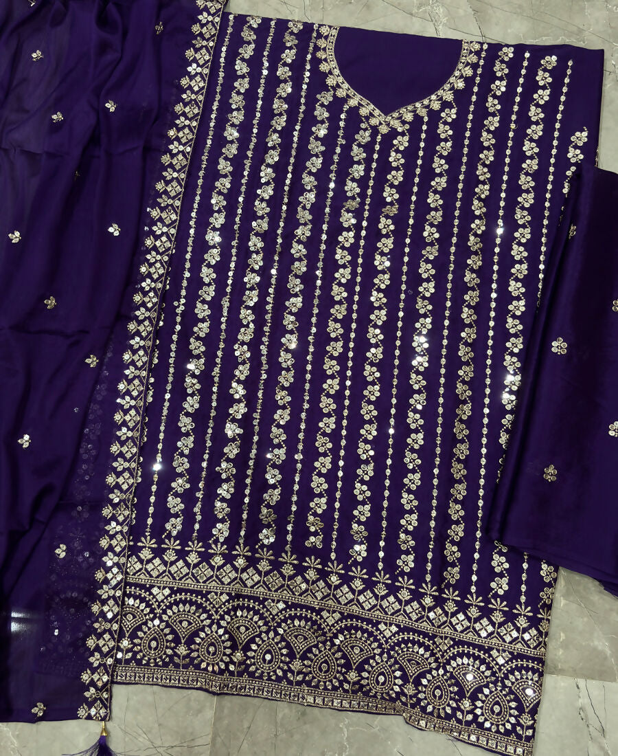 KC Latest Cocktail Wear Purple Chinon Sharara Suit For Women | Grocsy
