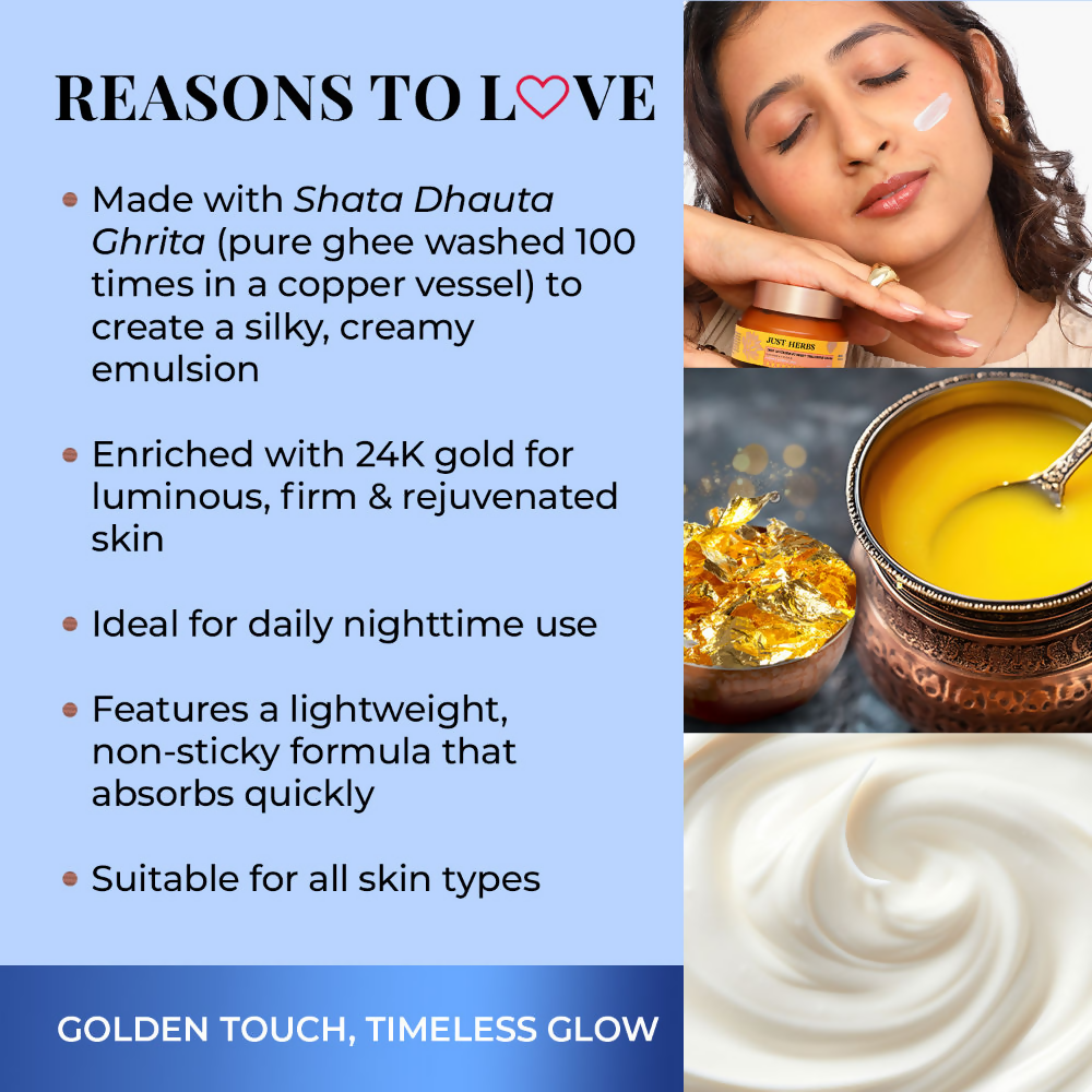 Just Herbs Pure Ghee & 24K Gold Deep Nourishing Night Treatment Cream | Grocsy