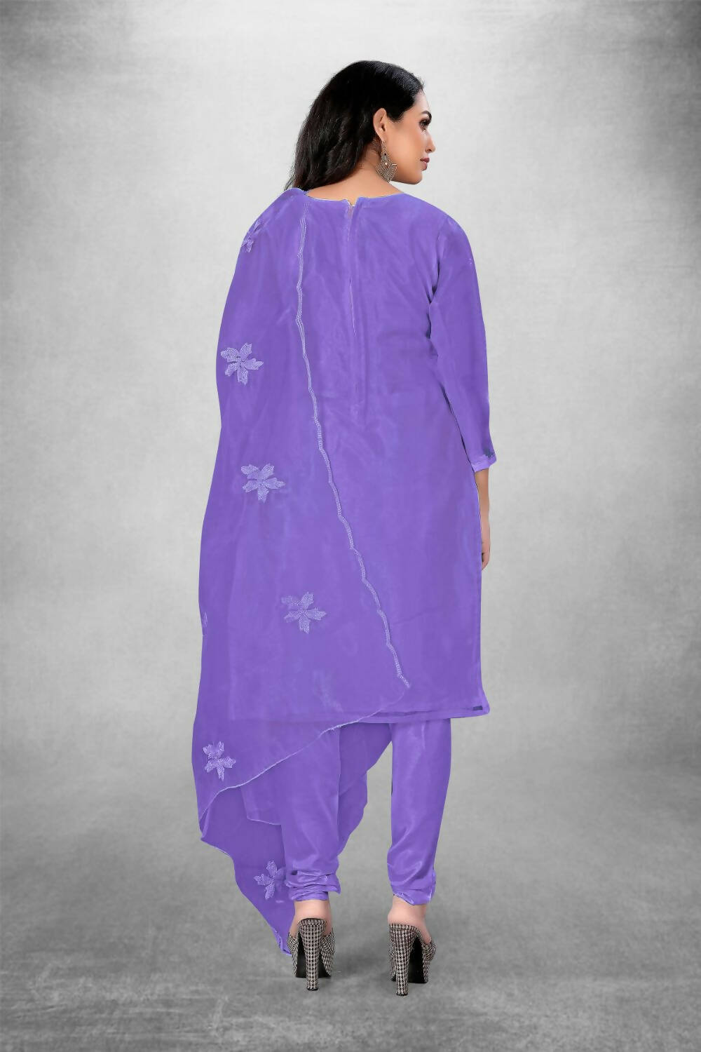 Lavender Heavy Organza Silk Embroidered Unstitched Dress Material - Amara | Grocsy