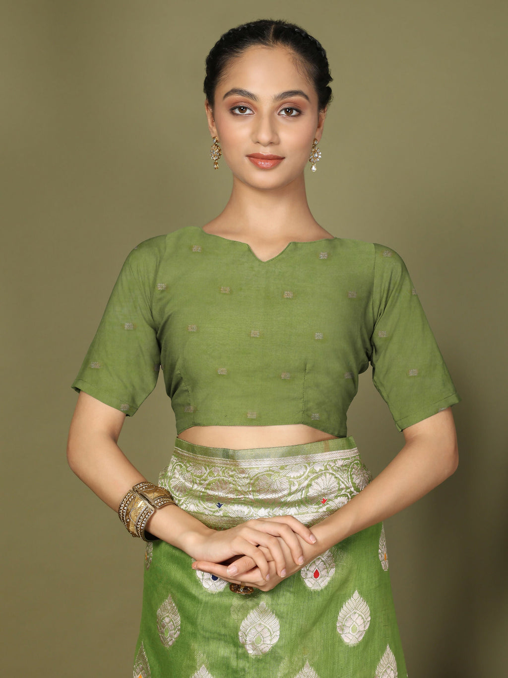Shree Shyam Fashion Linen Cotton Green Saree | Grocsy