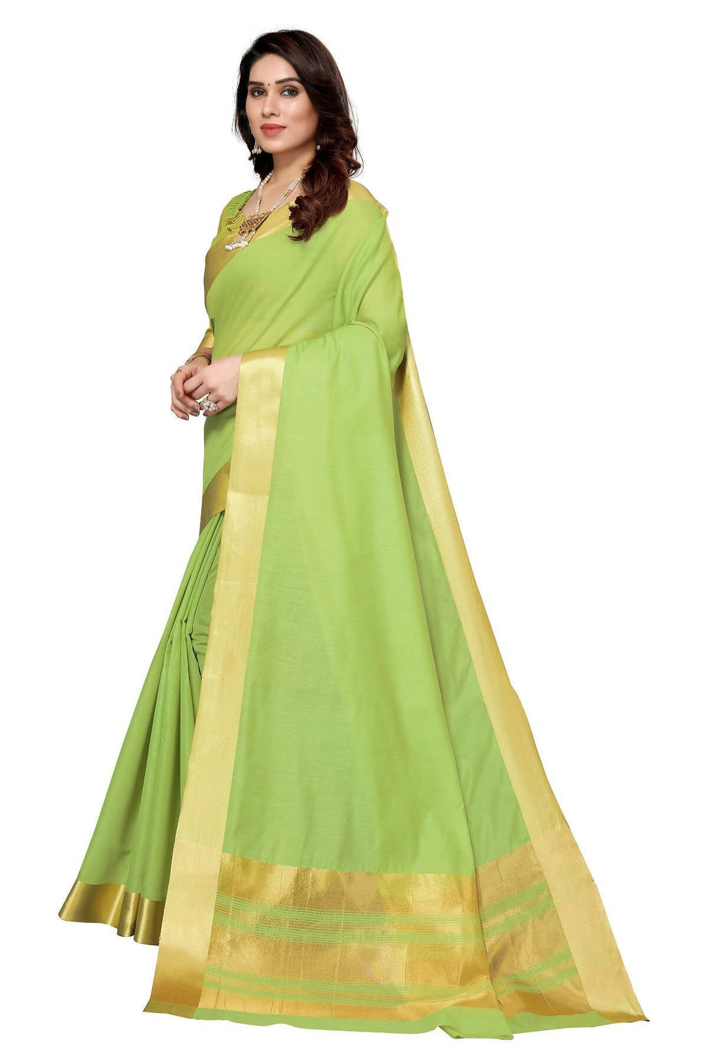 Vamika Green Cotton Polyester Silk Weaving Saree | Grocsy
