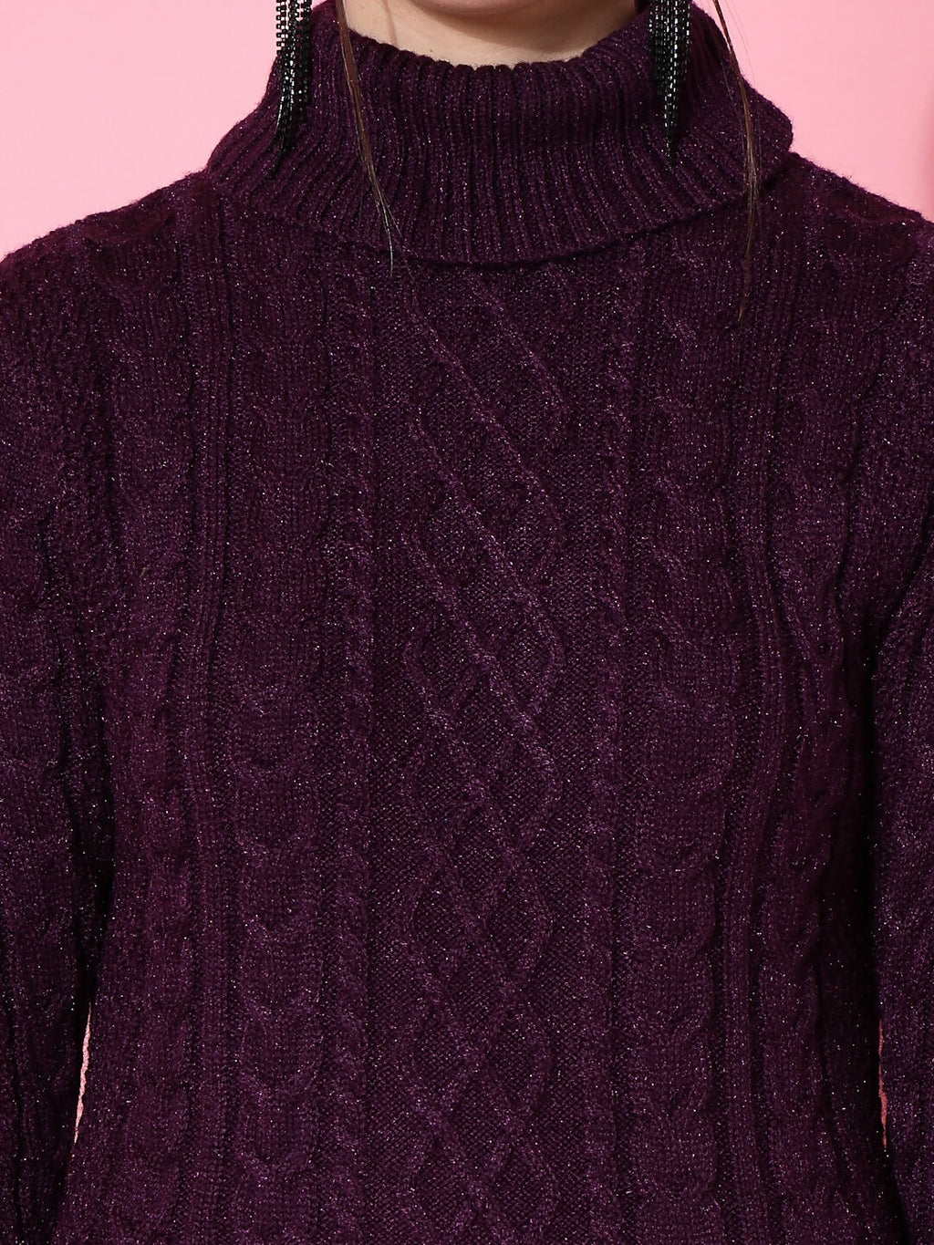 Women Purple Acrylic Self Design Winter Dress - Wool Trees | Grocsy