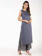 Aniyah Rayon Solid Pintucks Straight Grey Kurta (AN-154K) | Grocsy