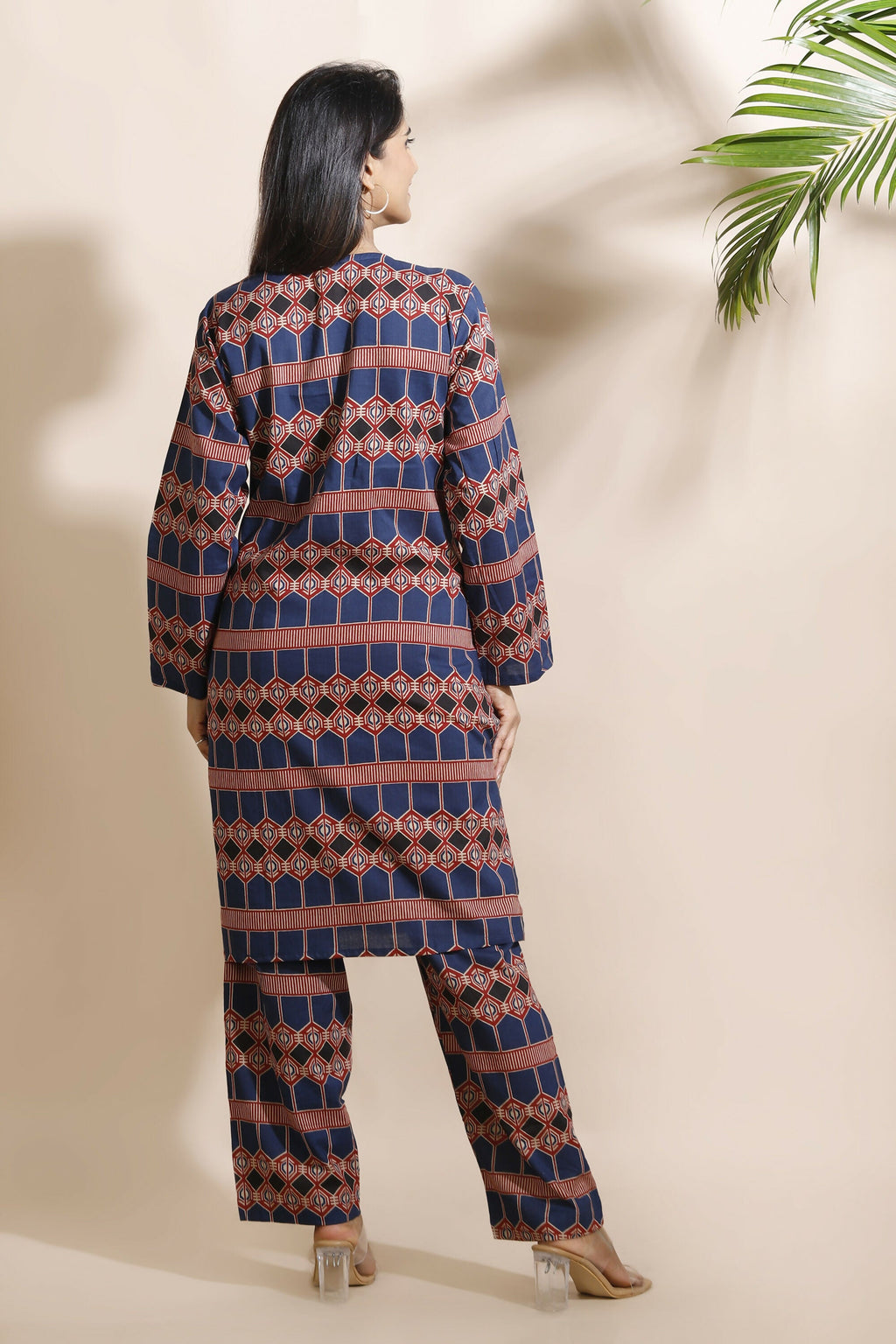 Breathables Women'S Blue Cotton Abstract Print Loungewear Co-Ord Set – Long Kurta & Pants | Grocsy