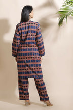 Breathables Women'S Blue Cotton Abstract Print Loungewear Co-Ord Set – Long Kurta & Pants | Grocsy