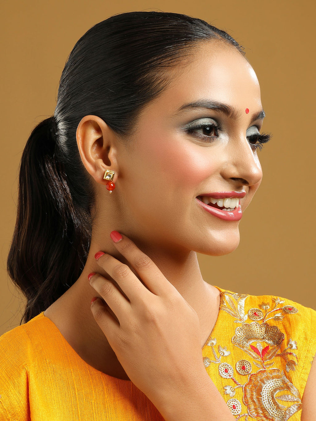 Ruby Raang Red Carnelian Kundan Studs | Grocsy