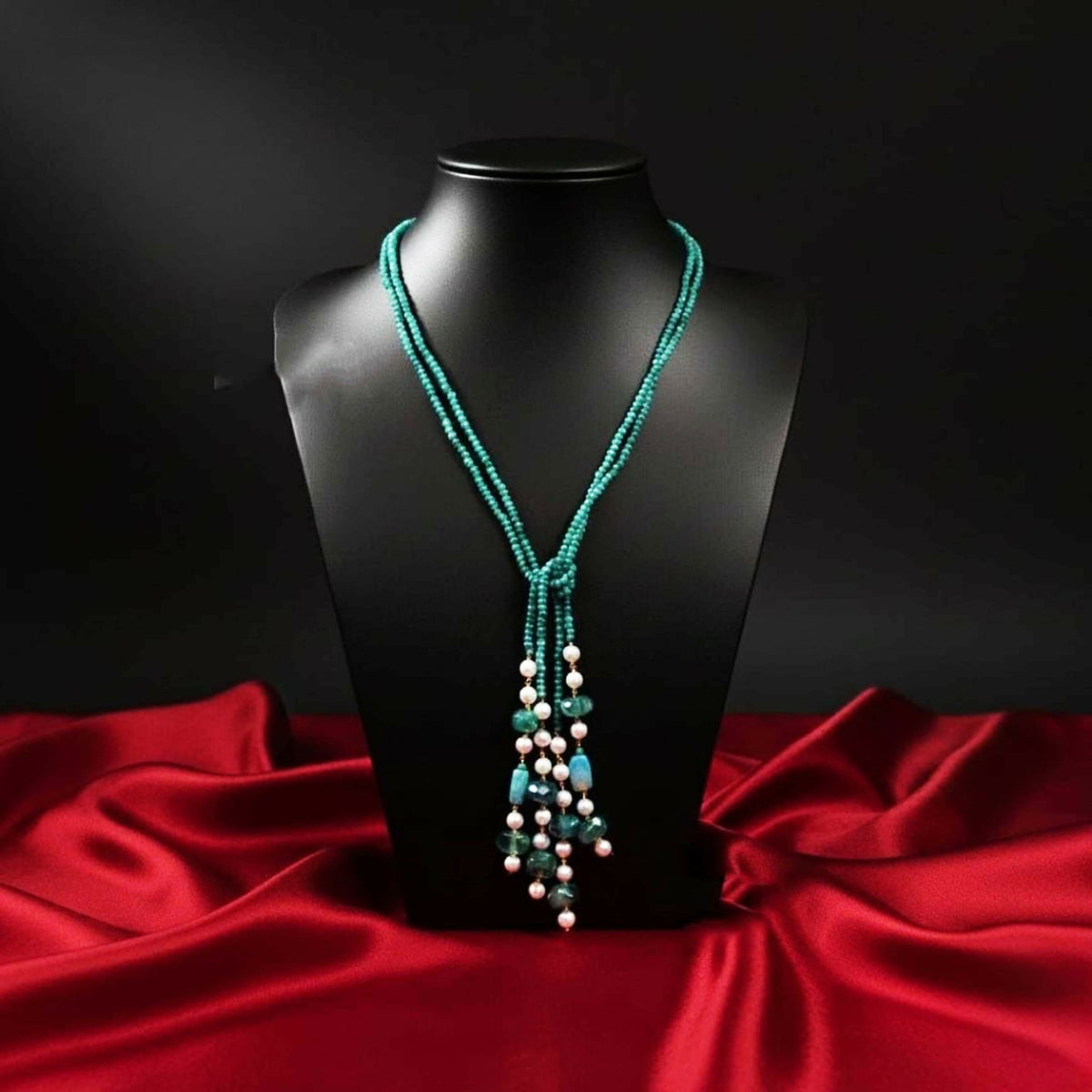 Joban Fashion Women Green Adjustable 2-Line Long Beaded Statement Necklace | Grocsy