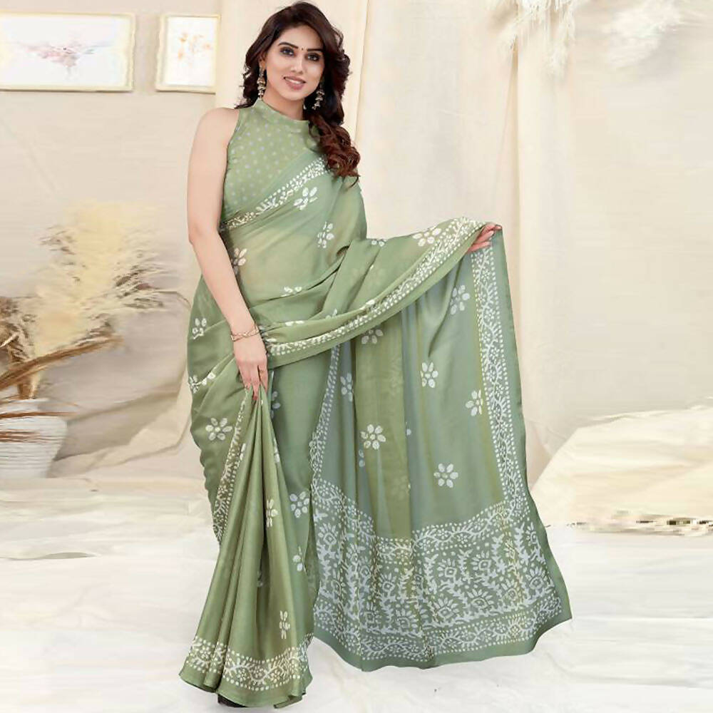Women's Partywear Designer Pista Chinon Shiffon Fancy Saree - Dyuti | Grocsy
