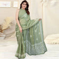Women's Partywear Designer Pista Chinon Shiffon Fancy Saree - Dyuti | Grocsy