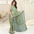 Women's Partywear Designer Pista Chinon Shiffon Fancy Saree - Dyuti | Grocsy