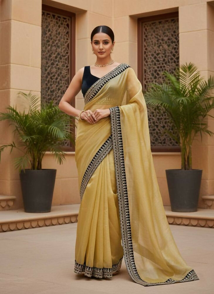 Joban Fashion Yellow Soft twill Net Party Wear Sarees | Grocsy