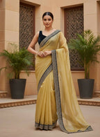 Joban Fashion Yellow Soft twill Net Party Wear Sarees | Grocsy