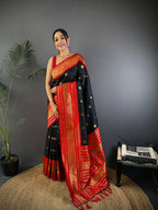 Joban Fashion Banarasi Black Woven Soft Silk Saree | Grocsy