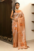 Joban Fashion Orange Saree Tissue Zari Buti Allover Matka Applick With Contrast Blouse | Grocsy