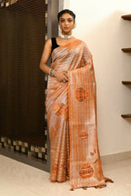 Joban Fashion Orange Saree Tissue Zari Buti Allover Matka Applick With Contrast Blouse | Grocsy