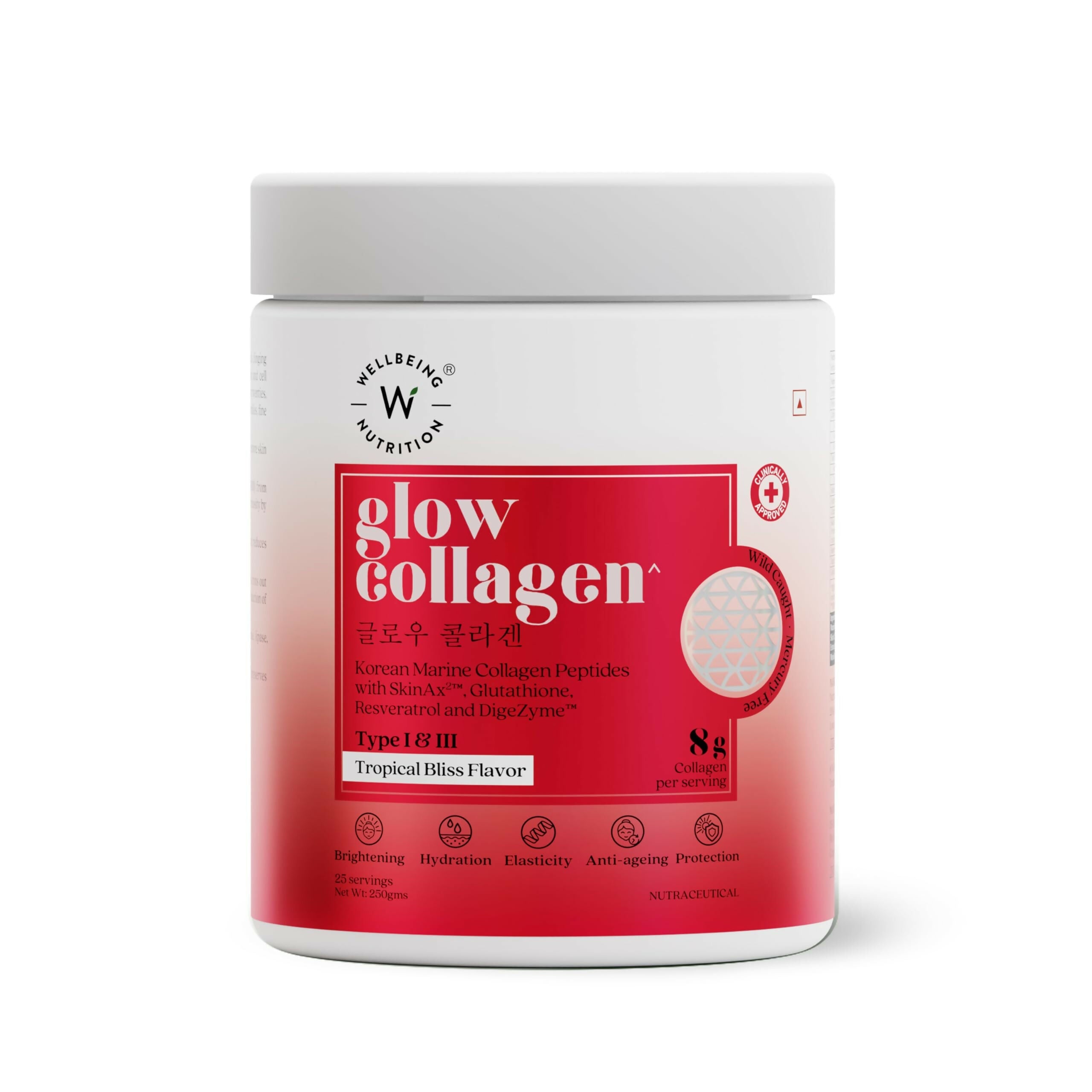 Wellbeing Nutrition Glow Korean Marine Collagen Peptides Tropical Bliss Flavor & Unflavored Combo | Grocsy