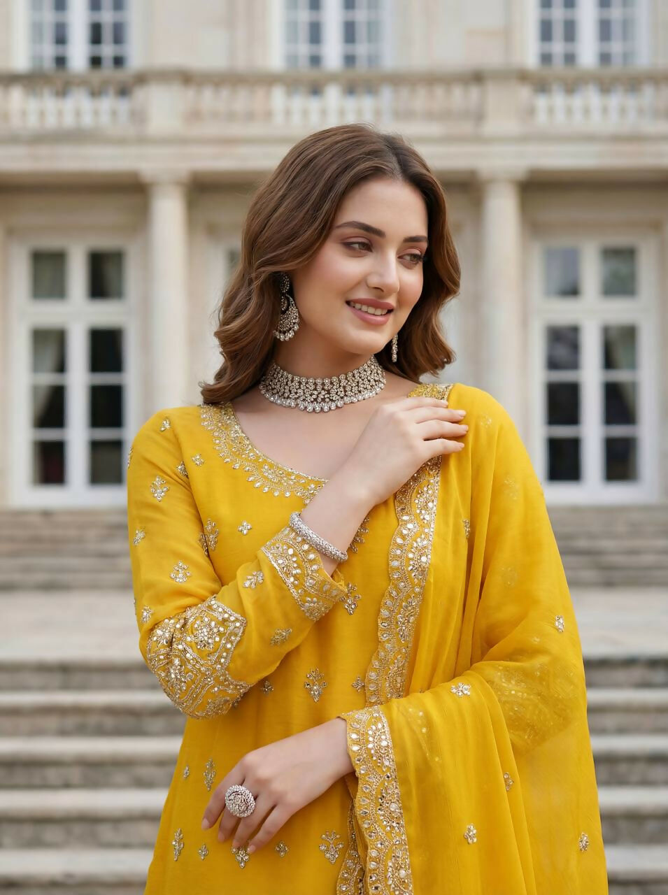 Joban Fashion Yellow Silk Embroidered Sharara Set | Grocsy