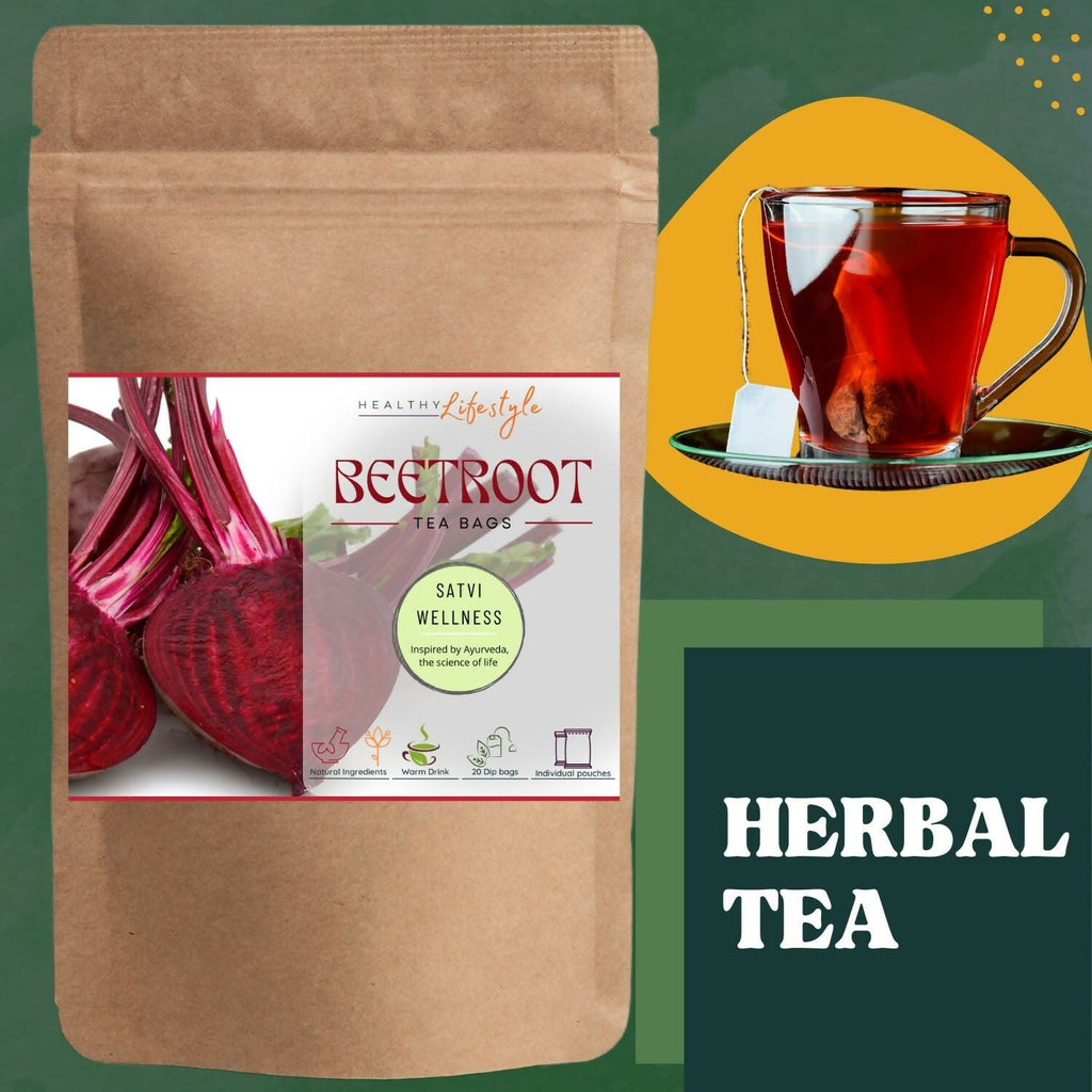 Satvi Wellness Beetroot Tea | Beetroot Tea Bags | Herbal Tea | Grocsy