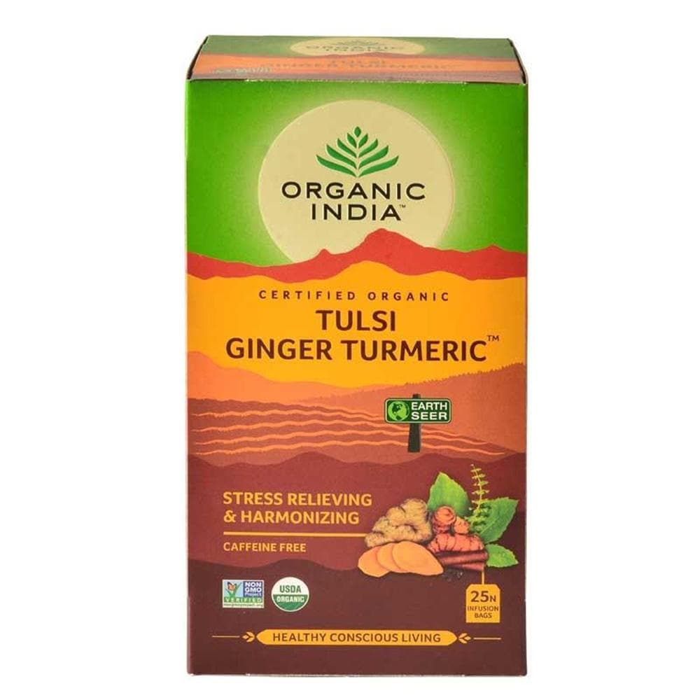 Organic India Tulsi Ginger Turmeric 25 Tea Bags | Grocsy