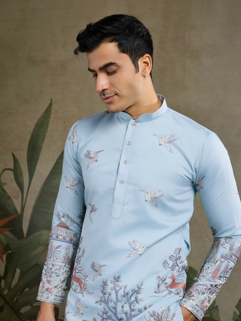 Vastranavya Sky Blue Exclusive Festival Wear Viscose Silk Thread & Sequence Embroidered Work Kurta | Grocsy