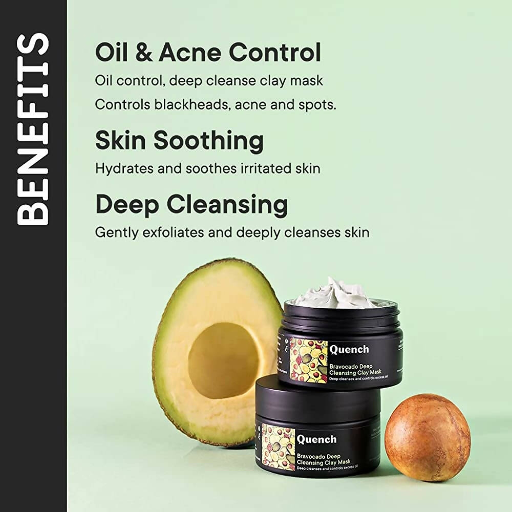 Quench Botanics Bravocado Deep Cleansing Clay Mask With Avocado, Rice Water & Pomegranate - Korean Skincare | Grocsy