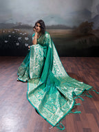 Anaita Turquoise Silk Blend Woven Saree With Blouse | Grocsy