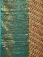 Turquoise and Burgundy Kalamkari Hand Painted Kanchipuram Silk Handloom Saree with Ramayan Theme Design - Global Threads | Grocsy