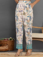 Yufta Turquoise Blue Cotton Schiffli Co-Ord Set With Lace | Grocsy