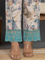 Yufta Turquoise Blue Cotton Schiffli Co-Ord Set With Lace | Grocsy