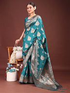 Anaita Turquoise Banarasi Silk Woven Work Saree With Blouse | Grocsy