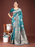 Anaita Turquoise Banarasi Silk Woven Work Saree With Blouse | Grocsy
