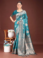 Anaita Turquoise Banarasi Silk Woven Work Saree With Blouse | Grocsy