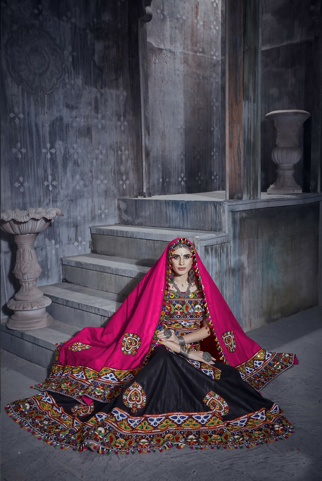 AI Fashion Black Art Silk Designer Navratri Lehenga Choli Collection | Grocsy