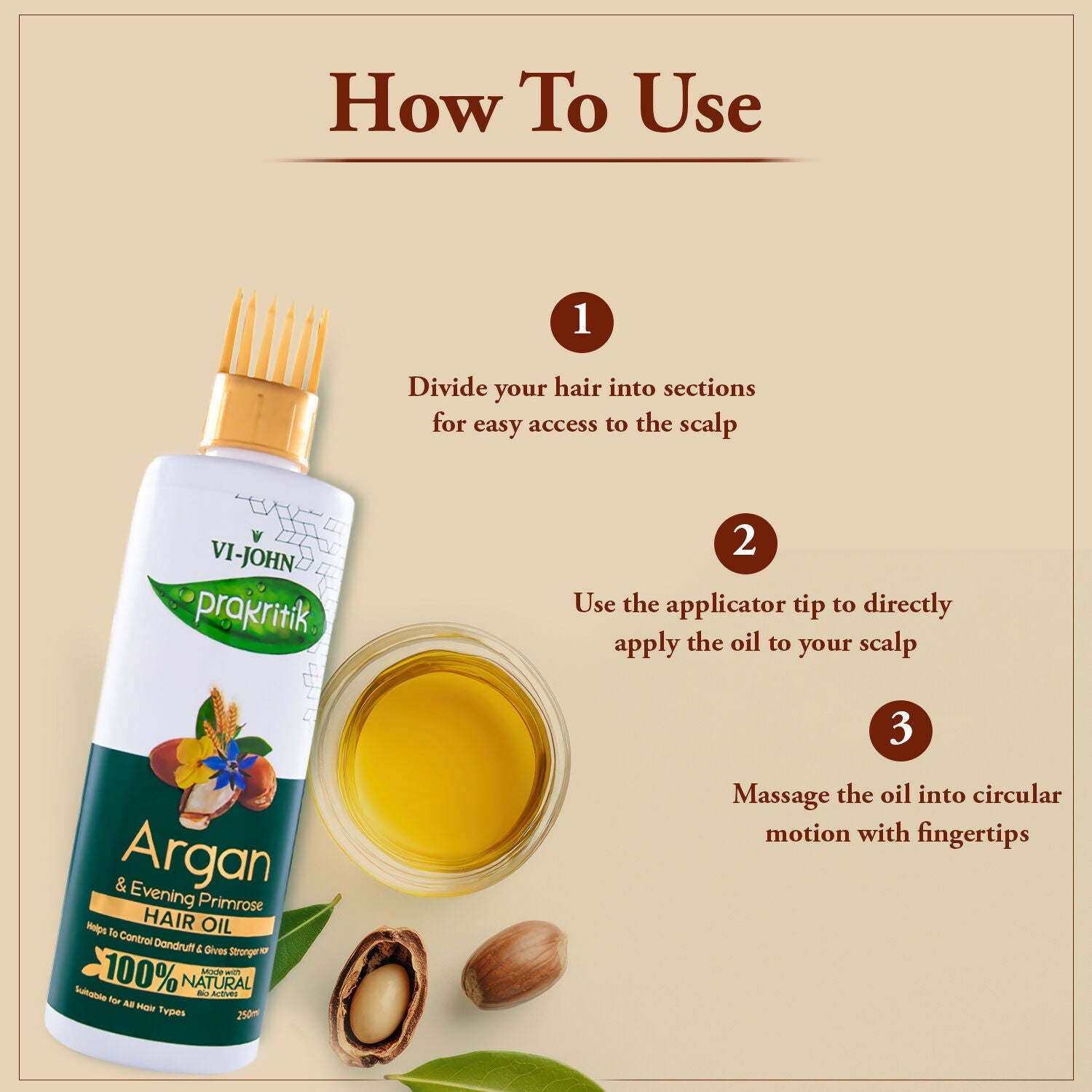 VI-JOHN Prakritik Argan & Evening Primrose Hair oil, Helps to Control Dandruff,100% Bio Actives Hair Oil | Grocsy