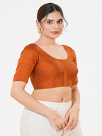 Joban Fashion Rust Taffeta Silk Elbow Sleeveless Front Open Blouse | Grocsy