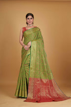 Green Silk Woven Design Saree With Unstitched Blouse Piece - Akshita | Grocsy