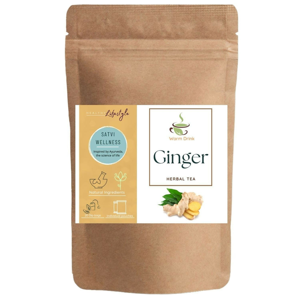 Satvi Wellness Ginger Tea Bags | Herbal Tea | Grocsy