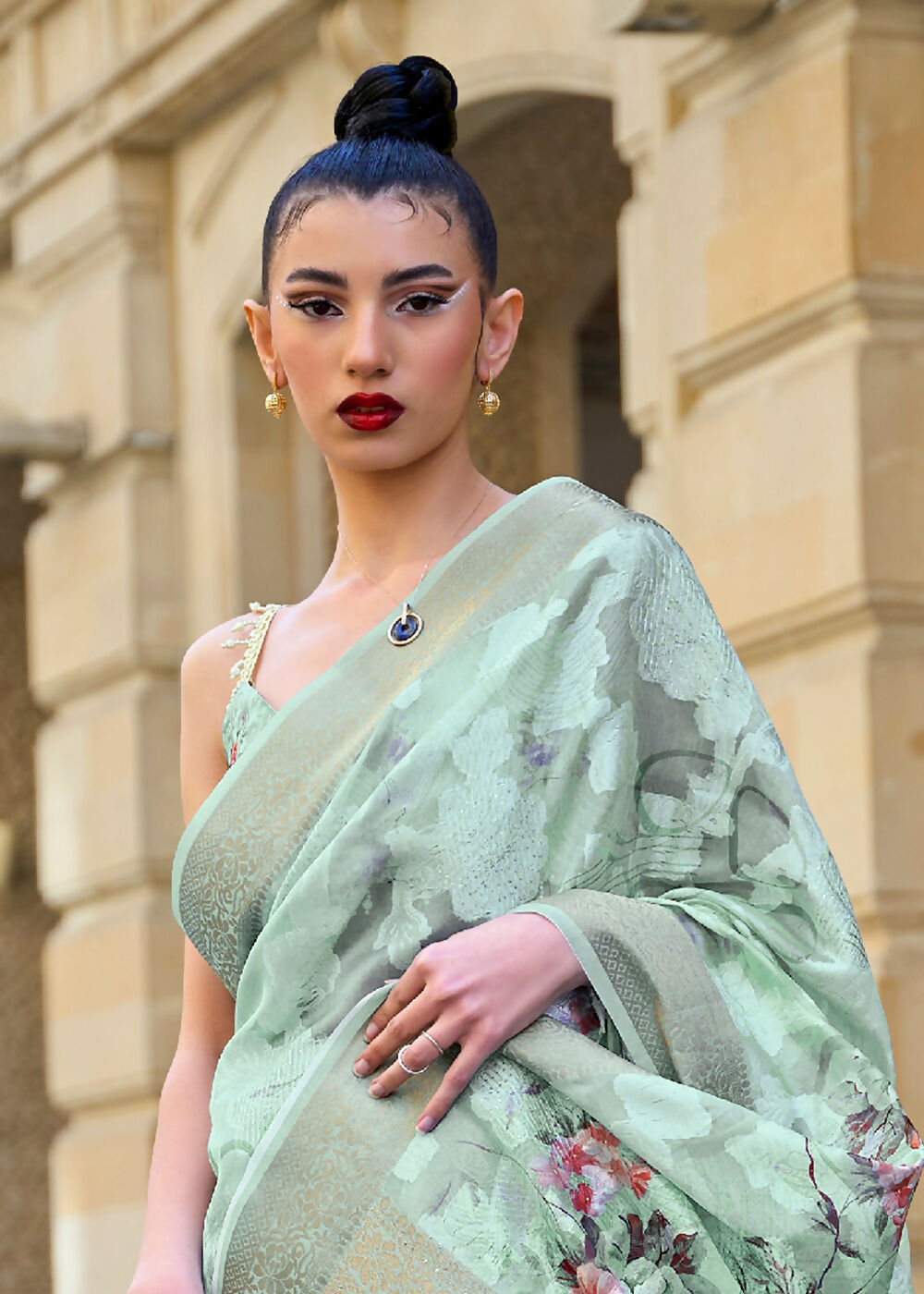 Lovely Teal Blue Polly Brasso Designer Saree - Emponline | Grocsy