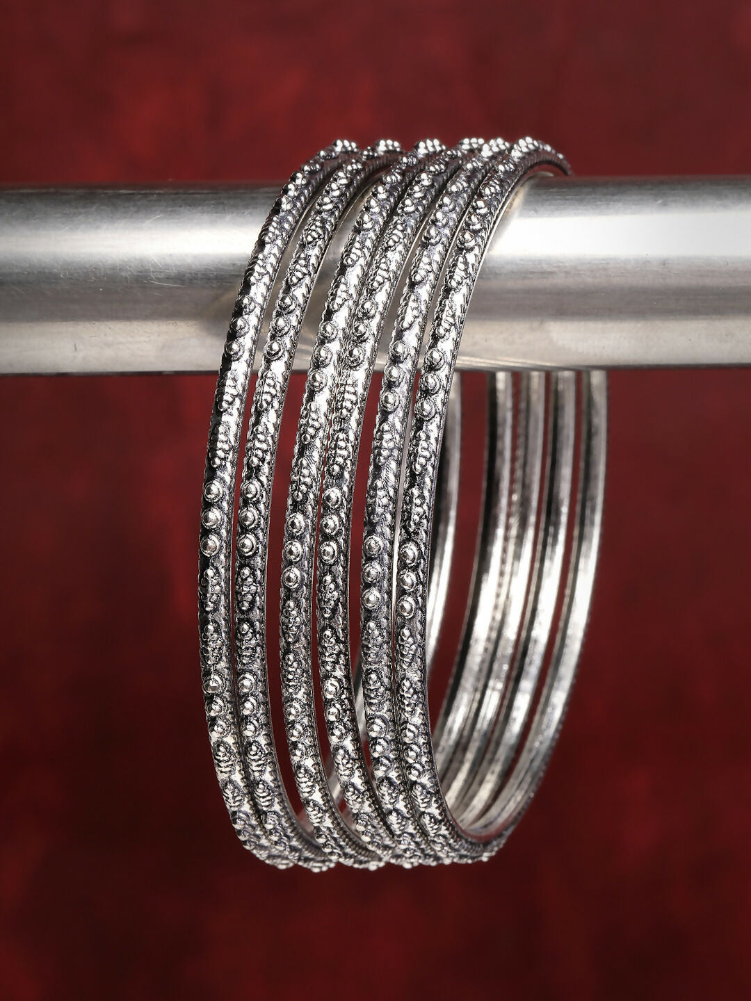 NVR Women's Set of 6 Silver-Toned German Silver Oxidised Bangles | Grocsy
