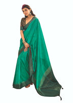Joban Fashion Satin Silk With Zari Border Green Colored Designer Pallu Saree | Grocsy