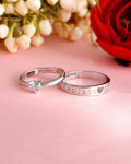 VOJ Stainless Steel Cubic Zirconia Silver Plated Adjustable Ring Set for Couple | Grocsy